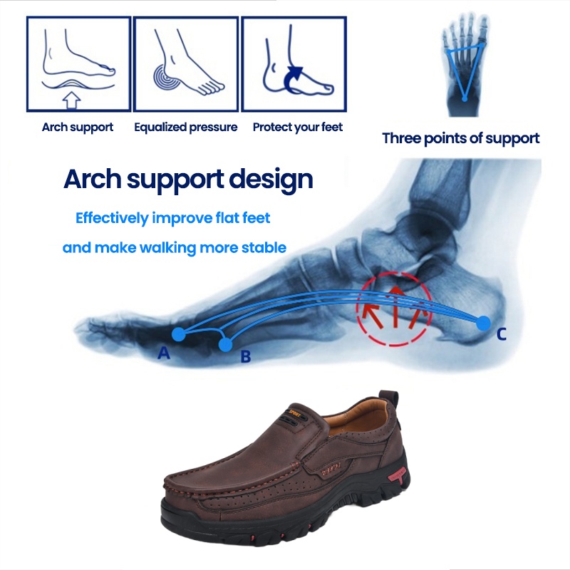 🐂Men's Calfskin Walking Shoes 👞 Slip-on design, easy to put on and take off ✅ Arch support - relieve pain and walk comfortably