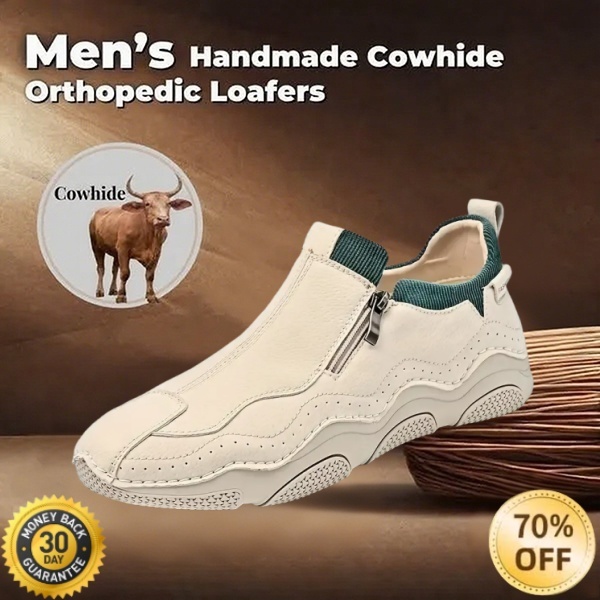 🐂 Men's Calfskin Walking Shoes 👞 Hand-sewn, slip-on design, easy to put on and take off ✅ Arch support - relieve pain and walk comfortably