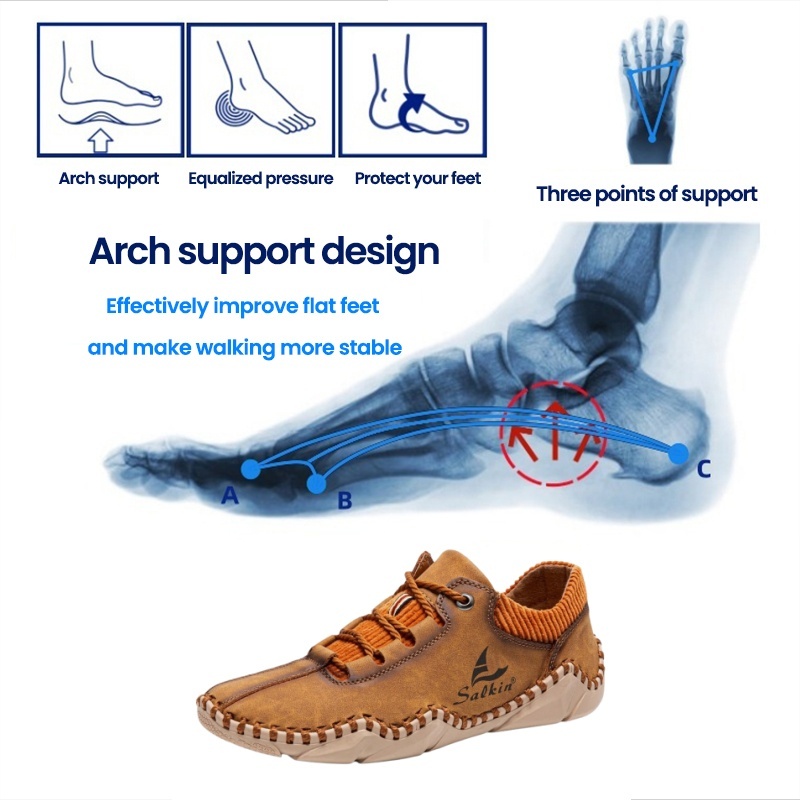 [Last Day 70% Off - Don't Miss Out] 🔥 Men's Calfskin Walking Shoes 👞 Hand-sewn ✅ Arch Support - Pain Relief for Comfortable Walking