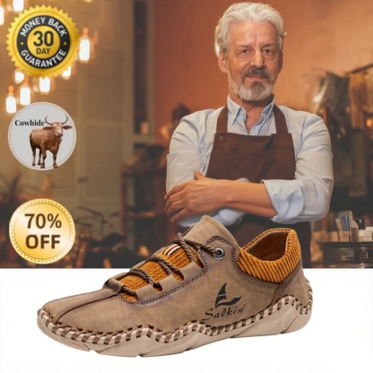 [Last Day 70% Off - Don't Miss Out] 🔥 Men's Calfskin Walking Shoes 👞 Hand-sewn ✅ Arch Support - Pain Relief for Comfortable Walking