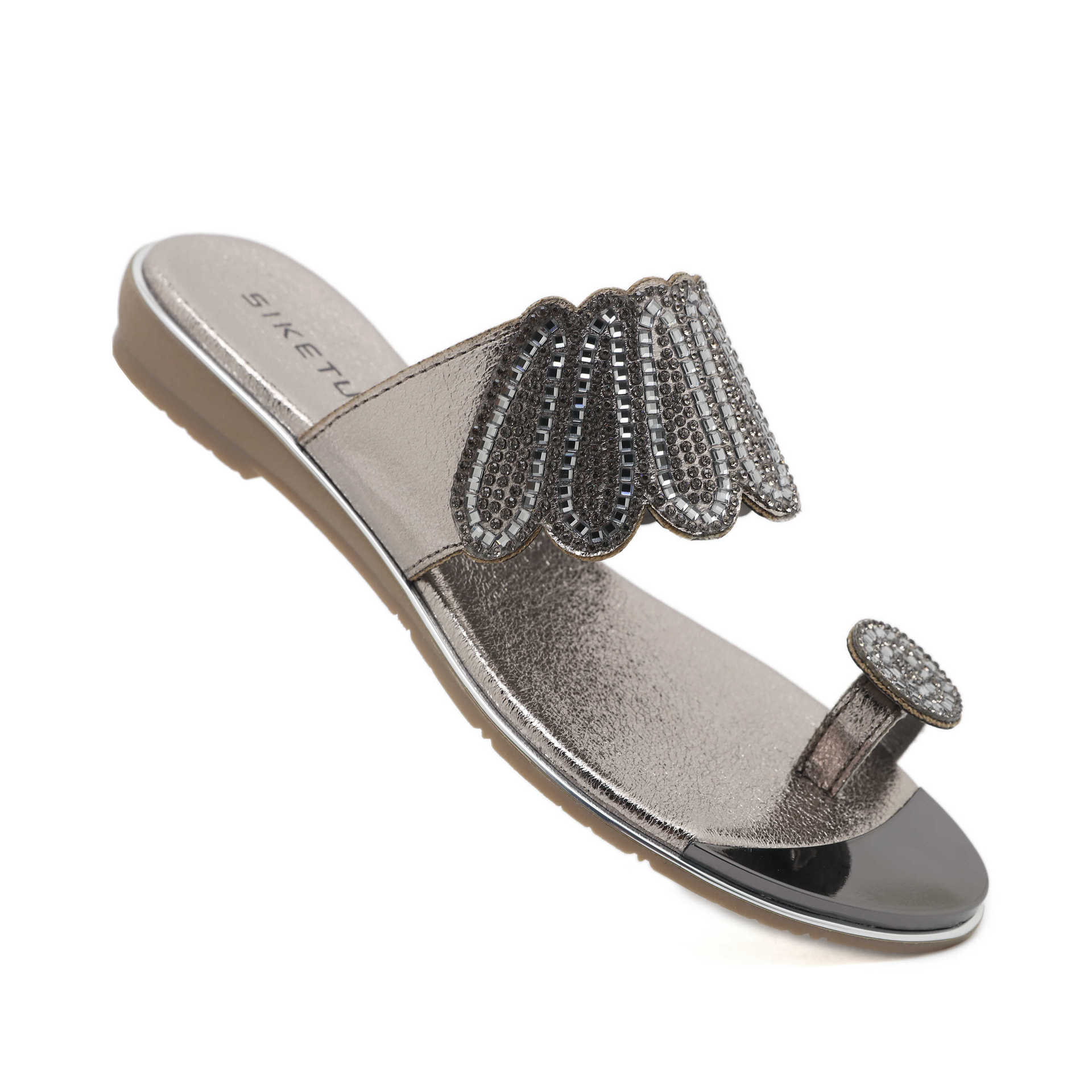 Sandals Hollow Triangle Rhinestone Sandals Soft Bottom Wedge Flat