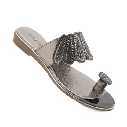 Sandals Hollow Triangle Rhinestone Sandals Soft Bottom Wedge Flat