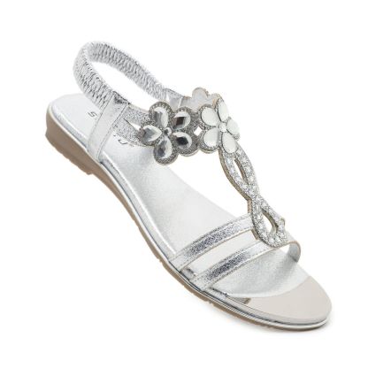 Sandals Hollow Triangle Rhinestone Sandals Soft Bottom Wedge Flat