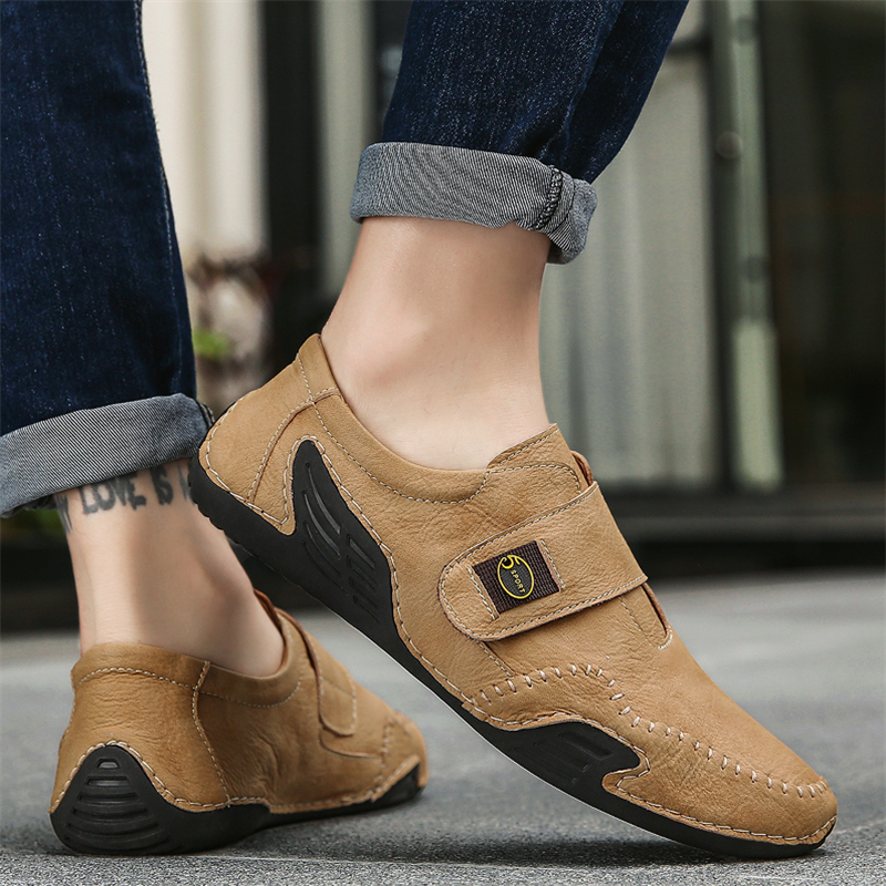 🔥 Hot Sale! Limited Stock! 💥Men's Outdoor Casual Low-Top Soft Leather Velcro Easy On/Off Shoes