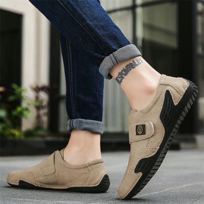 🔥 Hot Sale! Limited Stock! 💥Men's Outdoor Casual Low-Top Soft Leather Velcro Easy On/Off Shoes