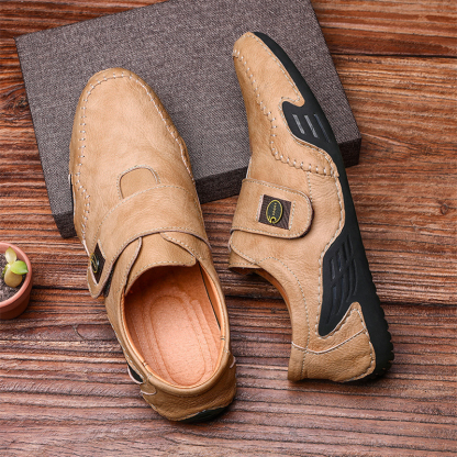🔥 Hot Sale! Limited Stock! 💥Men's Outdoor Casual Low-Top Soft Leather Velcro Easy On/Off Shoes