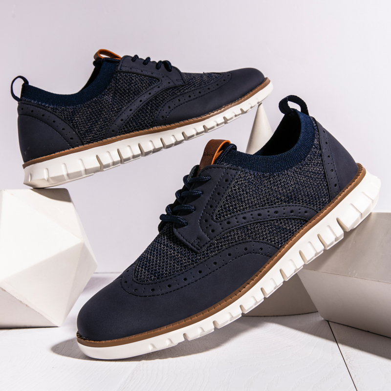 Men's Casual Dress Sneakers - Breathable Mesh Oxford Business Walking Tennis Shoes - Comfortable & Lightweight