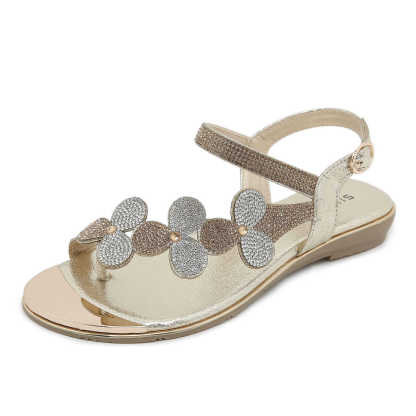 Sandals Hollow Triangle Rhinestone Sandals Soft Bottom Wedge Flat