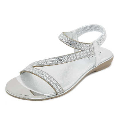 Sandals Hollow Triangle Rhinestone Sandals Soft Bottom Wedge Flat