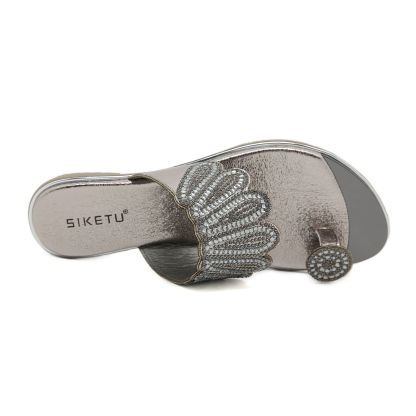 Sandals Hollow Triangle Rhinestone Sandals Soft Bottom Wedge Flat