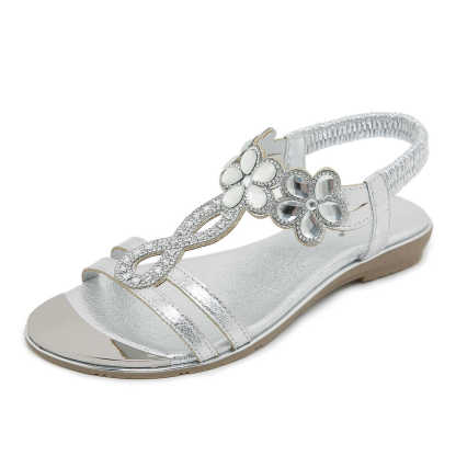 Sandals Hollow Triangle Rhinestone Sandals Soft Bottom Wedge Flat