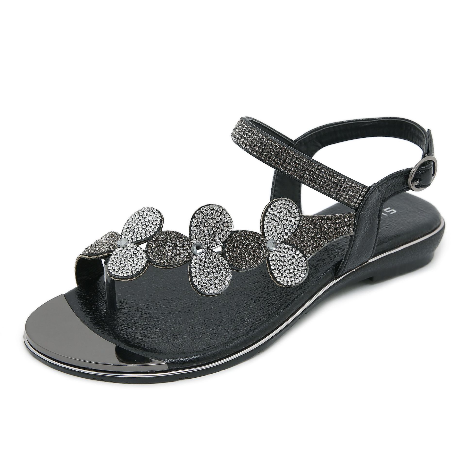 Sandals Hollow Triangle Rhinestone Sandals Soft Bottom Wedge Flat
