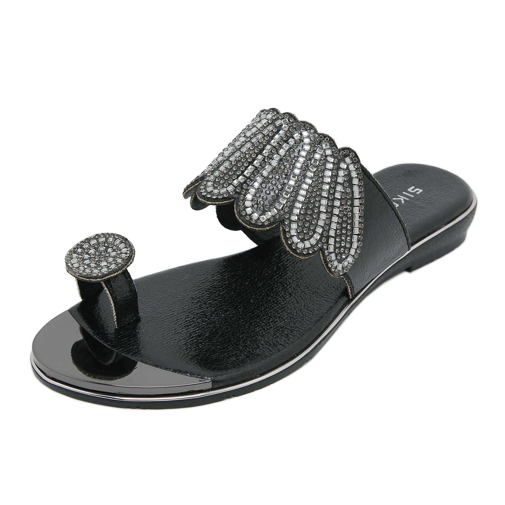 Sandals Hollow Triangle Rhinestone Sandals Soft Bottom Wedge Flat