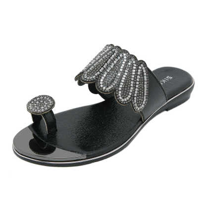Sandals Hollow Triangle Rhinestone Sandals Soft Bottom Wedge Flat