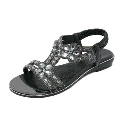 Sandals Hollow Triangle Rhinestone Sandals Soft Bottom Wedge Flat
