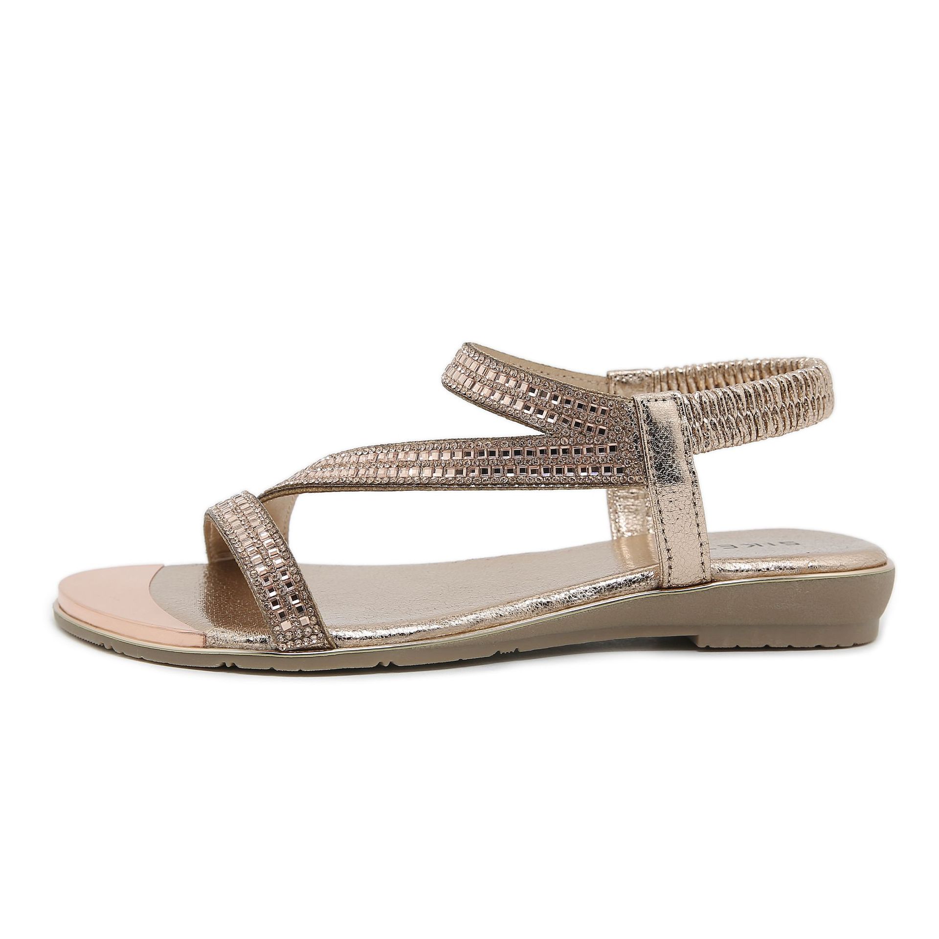 Sandals Hollow Triangle Rhinestone Sandals Soft Bottom Wedge Flat