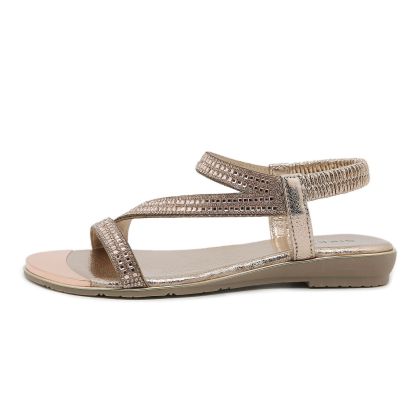 Sandals Hollow Triangle Rhinestone Sandals Soft Bottom Wedge Flat