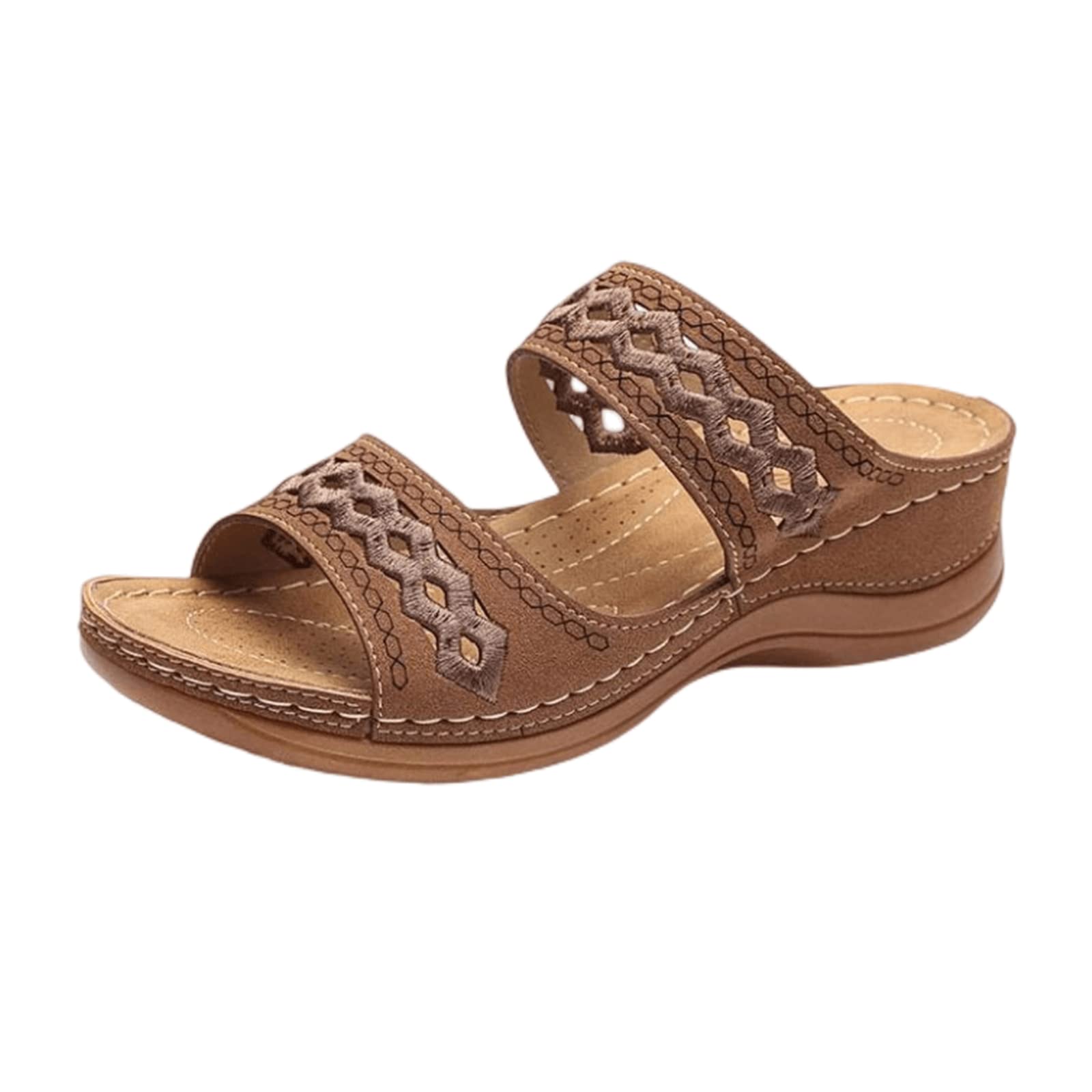 Leather Embroidery Arch-Support Women Soft footbed Sandals
