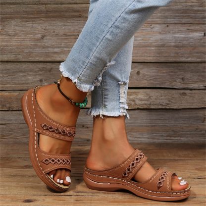Leather Embroidery Arch-Support Women Soft footbed Sandals