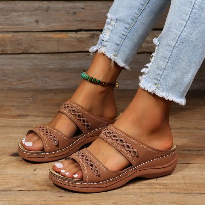 Leather Embroidery Arch-Support Women Soft footbed Sandals