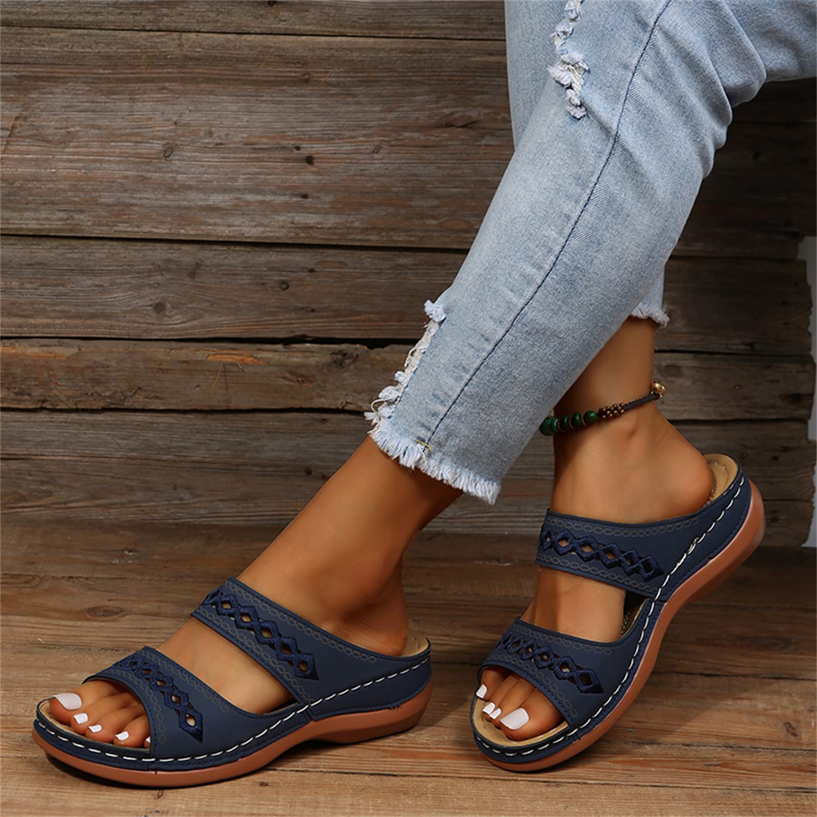 Leather Embroidery Arch-Support Women Soft footbed Sandals