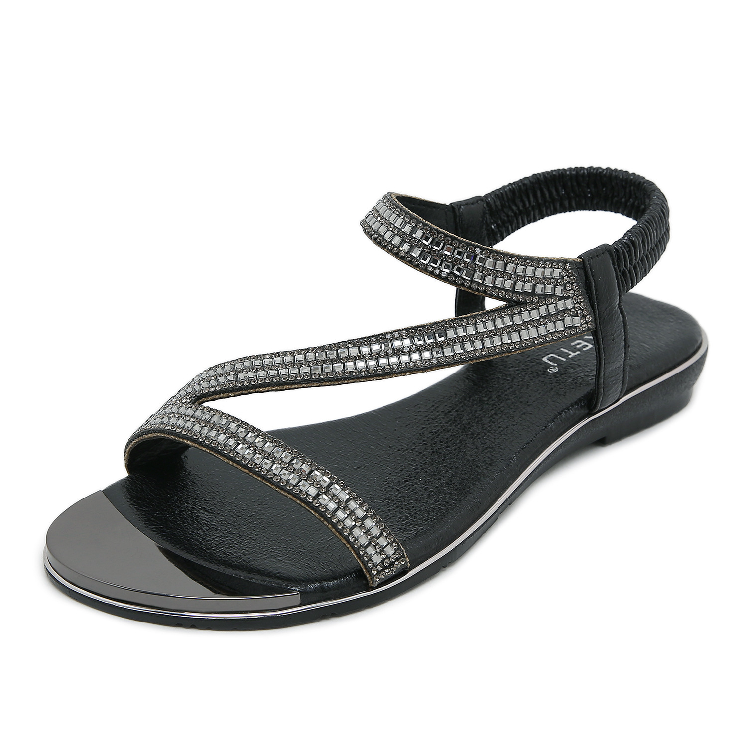 Sandals Hollow Triangle Rhinestone Sandals Soft Bottom Wedge Flat