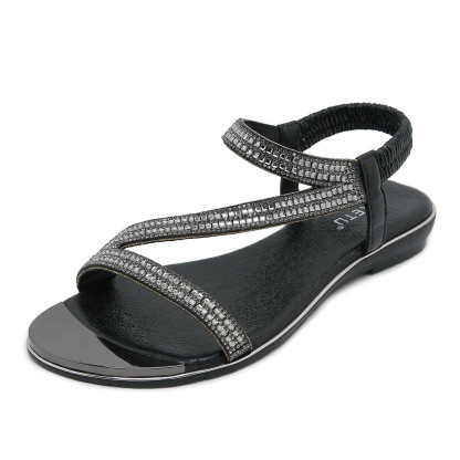 Sandals Hollow Triangle Rhinestone Sandals Soft Bottom Wedge Flat
