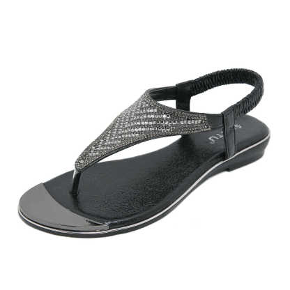 Sandals Hollow Triangle Rhinestone Sandals Soft Bottom Wedge Flat