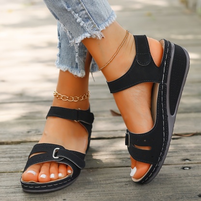 Comfyfleek Hook & Loop Ankle Strap Wedge Sport Sandals