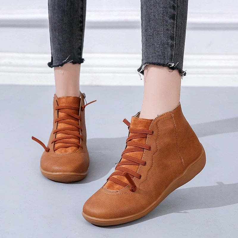 Women Leather Waterproof Orthopedic Vintage Boots