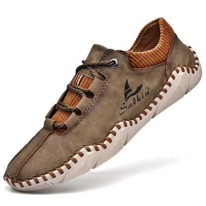 [Last Day 70% Off - Don't Miss Out] 🔥 Men's Calfskin Walking Shoes 👞 Hand-sewn ✅ Arch Support - Pain Relief for Comfortable Walking