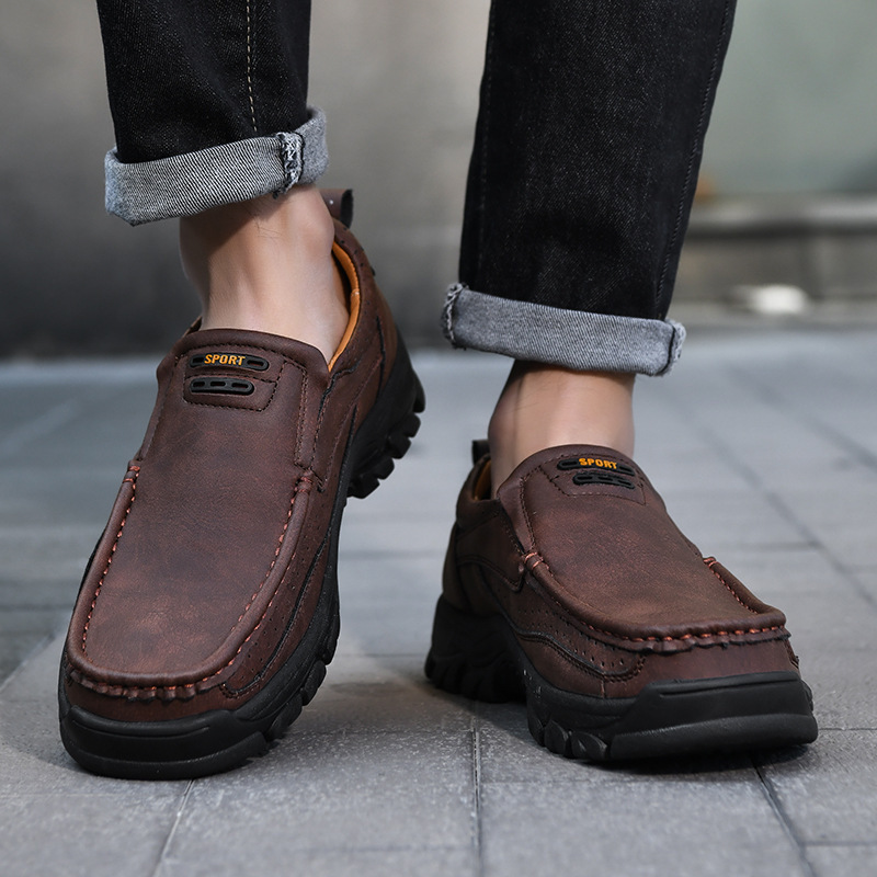 🐂Men's Calfskin Walking Shoes 👞 Slip-on design, easy to put on and take off ✅ Arch support - relieve pain and walk comfortably