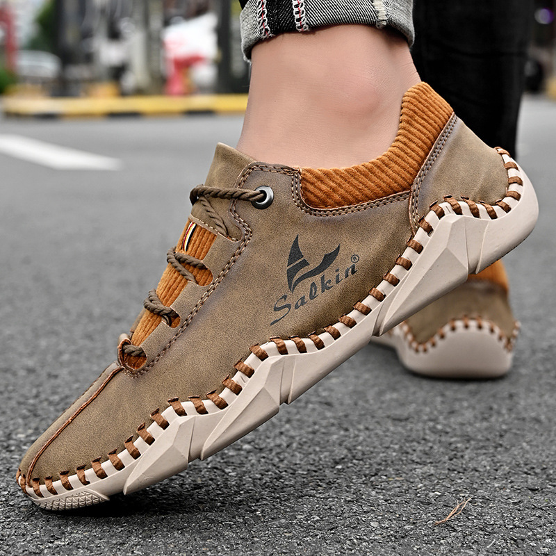 [Last Day 70% Off - Don't Miss Out] 🔥 Men's Calfskin Walking Shoes 👞 Hand-sewn ✅ Arch Support - Pain Relief for Comfortable Walking