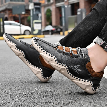 [Last Day 70% Off - Don't Miss Out] 🔥 Men's Calfskin Walking Shoes 👞 Hand-sewn ✅ Arch Support - Pain Relief for Comfortable Walking