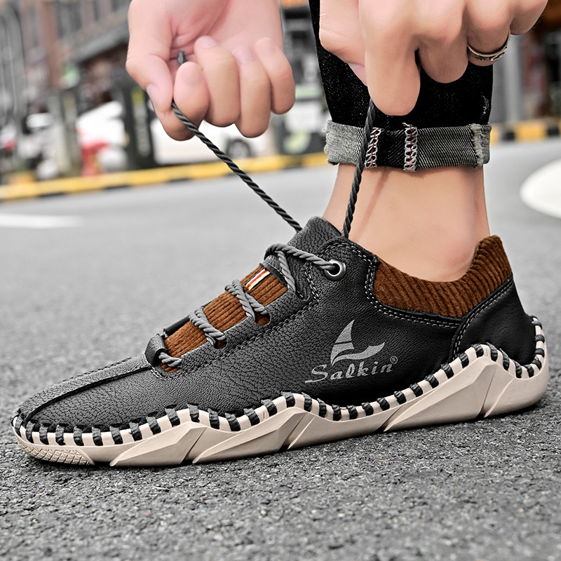 [Last Day 70% Off - Don't Miss Out] 🔥 Men's Calfskin Walking Shoes 👞 Hand-sewn ✅ Arch Support - Pain Relief for Comfortable Walking