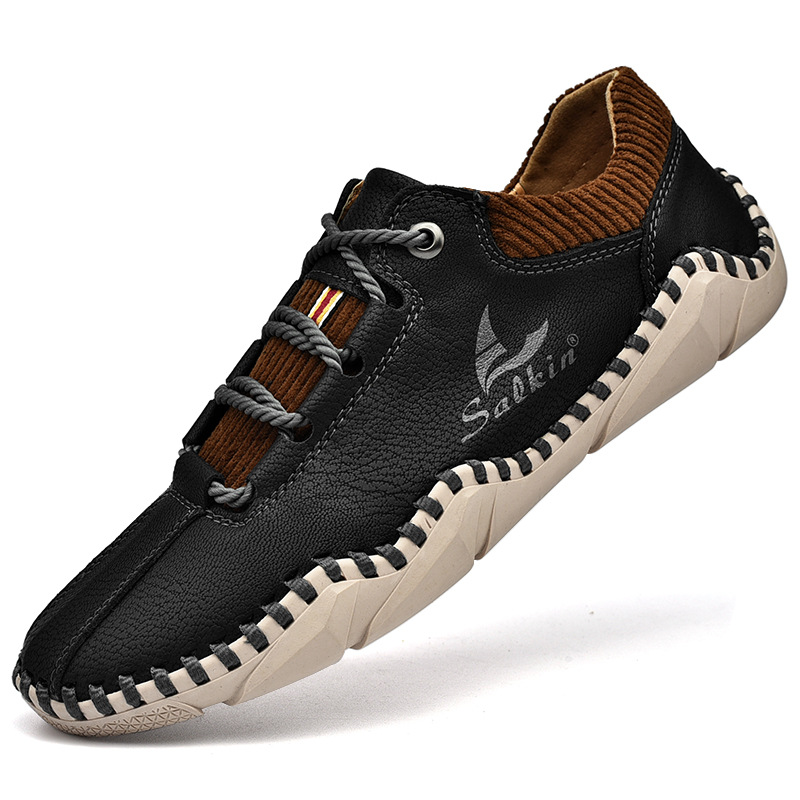 [Last Day 70% Off - Don't Miss Out] 🔥 Men's Calfskin Walking Shoes 👞 Hand-sewn ✅ Arch Support - Pain Relief for Comfortable Walking
