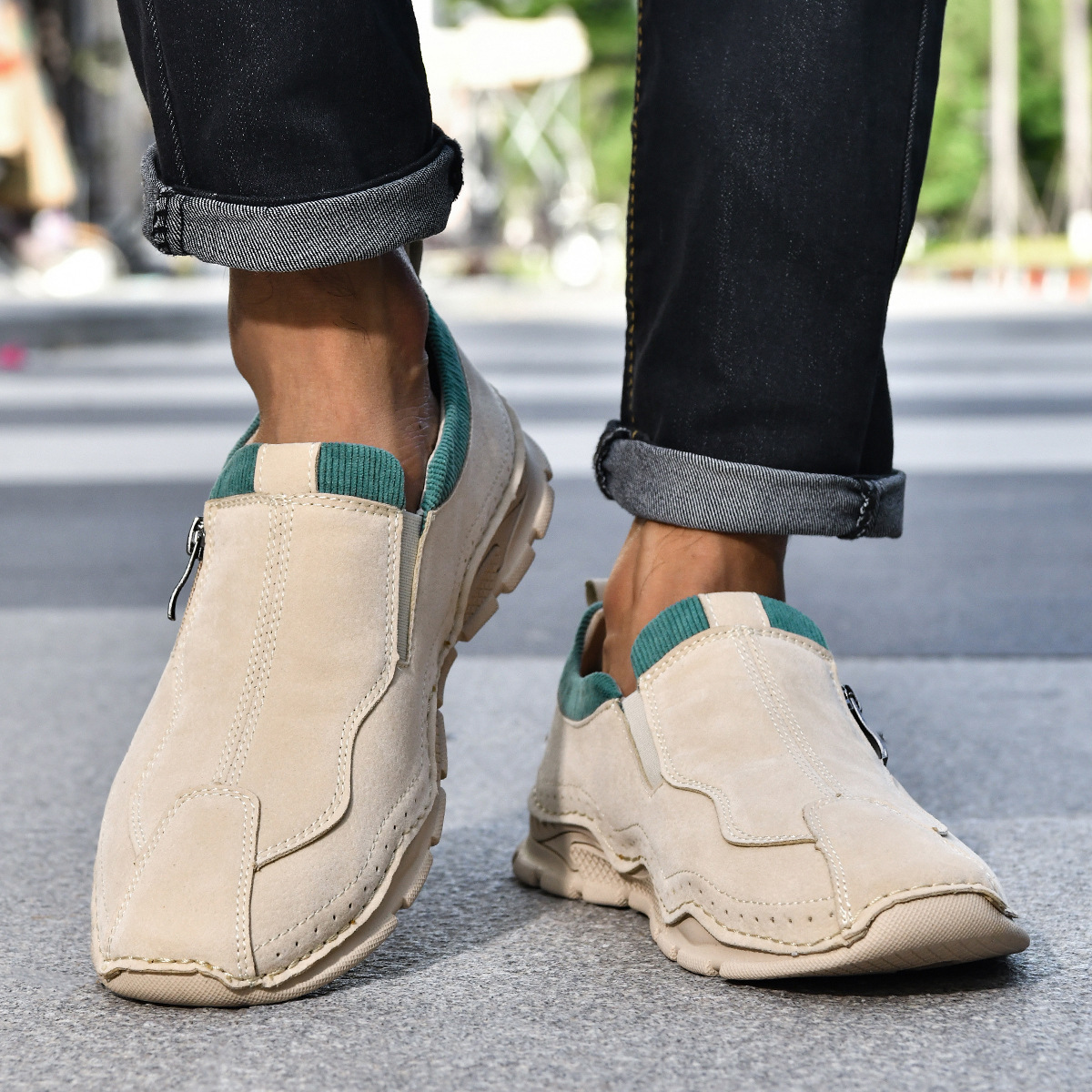 🐂 Men's Calfskin Walking Shoes 👞 Hand-sewn, slip-on design, easy to put on and take off ✅ Arch support - relieve pain and walk comfortably