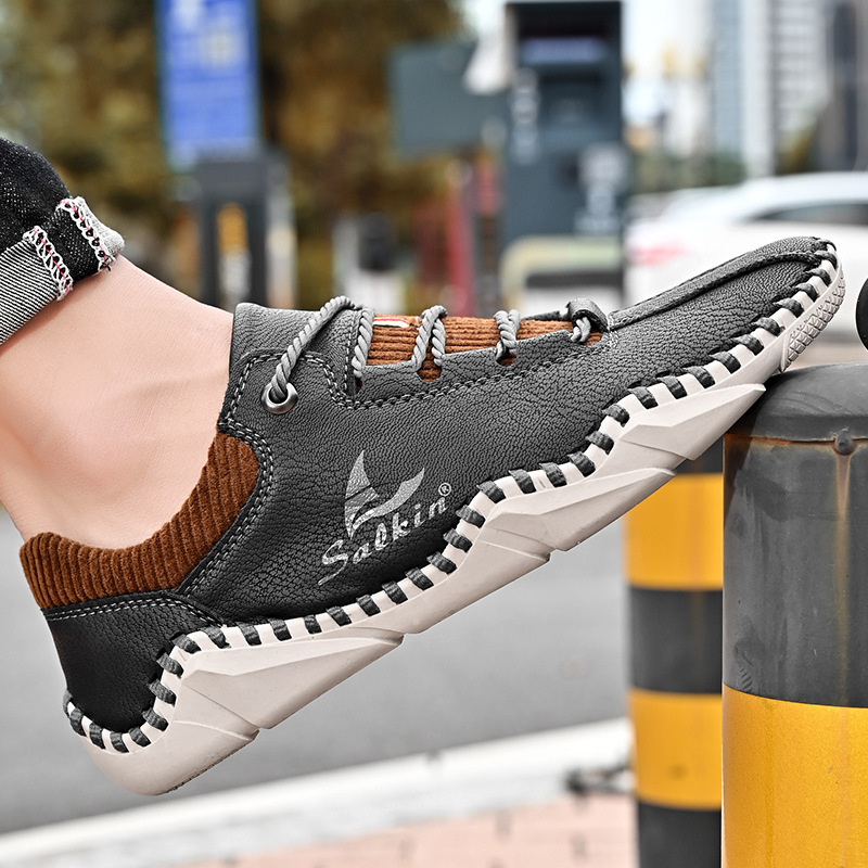 [Last Day 70% Off - Don't Miss Out] 🔥 Men's Calfskin Walking Shoes 👞 Hand-sewn ✅ Arch Support - Pain Relief for Comfortable Walking