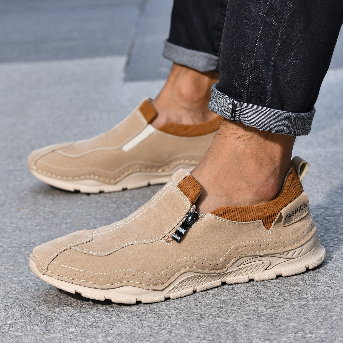 🐂 Men's Calfskin Walking Shoes 👞 Hand-sewn, slip-on design, easy to put on and take off ✅ Arch support - relieve pain and walk comfortably