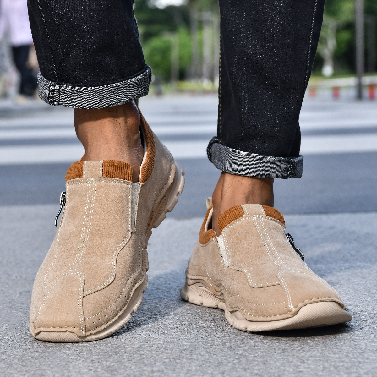 🐂 Men's Calfskin Walking Shoes 👞 Hand-sewn, slip-on design, easy to put on and take off ✅ Arch support - relieve pain and walk comfortably