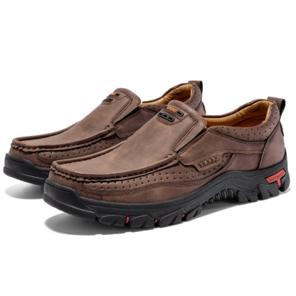 🐂Men's Calfskin Walking Shoes 👞 Slip-on design, easy to put on and take off ✅ Arch support - relieve pain and walk comfortably