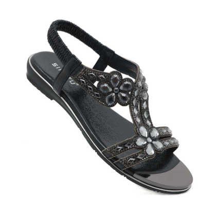 Sandals Hollow Triangle Rhinestone Sandals Soft Bottom Wedge Flat