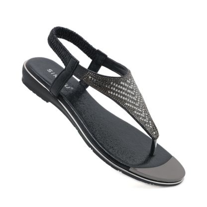 Sandals Hollow Triangle Rhinestone Sandals Soft Bottom Wedge Flat
