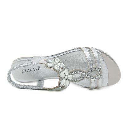 Sandals Hollow Triangle Rhinestone Sandals Soft Bottom Wedge Flat