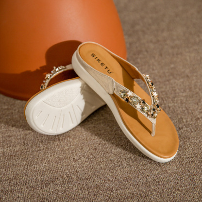 Orthopedic Sandals Jeweled Soft Arch Support Insole Flip-flops Bling Summer