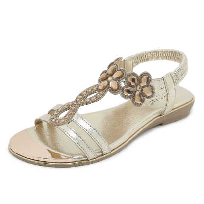 Sandals Hollow Triangle Rhinestone Sandals Soft Bottom Wedge Flat