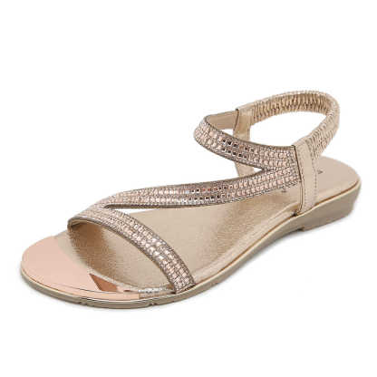 Sandals Hollow Triangle Rhinestone Sandals Soft Bottom Wedge Flat