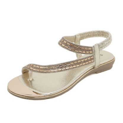 Sandals Hollow Triangle Rhinestone Sandals Soft Bottom Wedge Flat