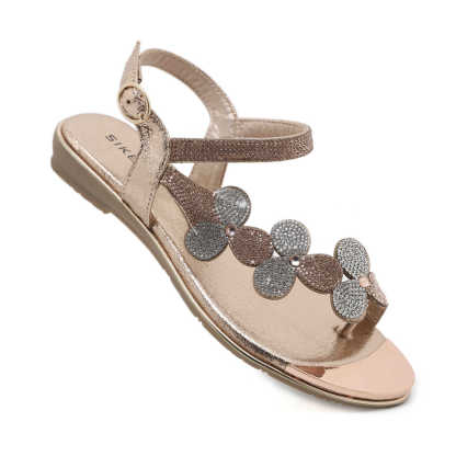 Sandals Hollow Triangle Rhinestone Sandals Soft Bottom Wedge Flat