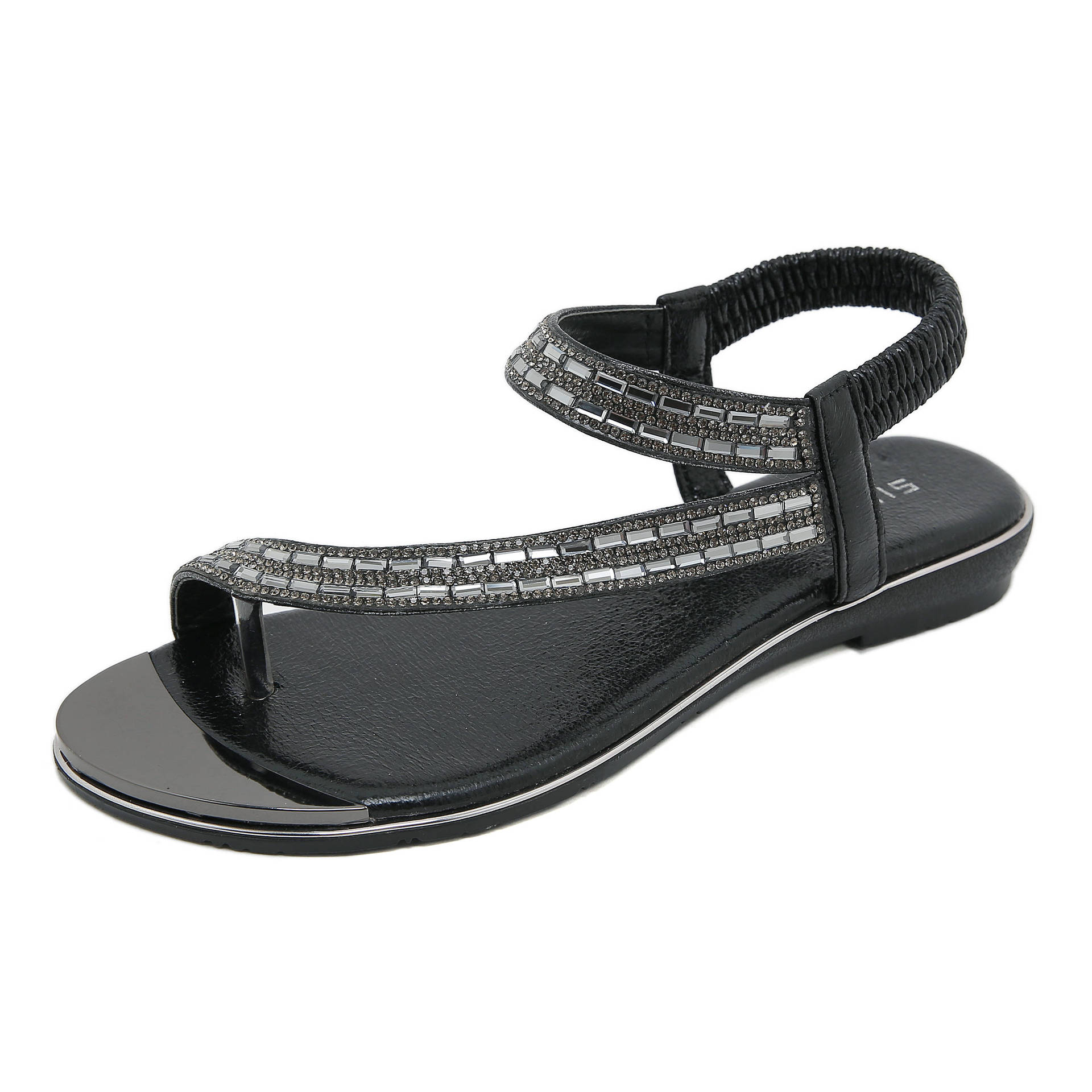 Sandals Hollow Triangle Rhinestone Sandals Soft Bottom Wedge Flat